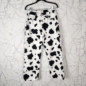 Forever 21 Cow Print Stretch Denim High Rise Straight Leg Jeans